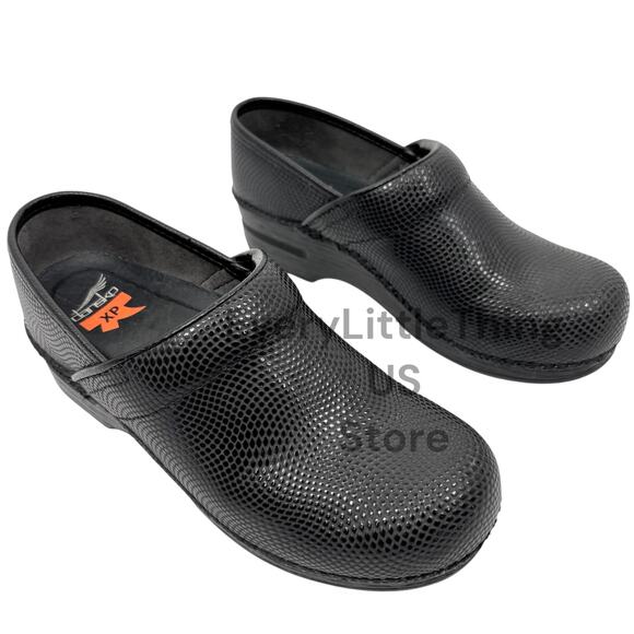 Dansko XP Clogs Womens 37 / 6.5 - 7 Textured Black Leather Nurse Nursing Shoes - Picture 1 of 8